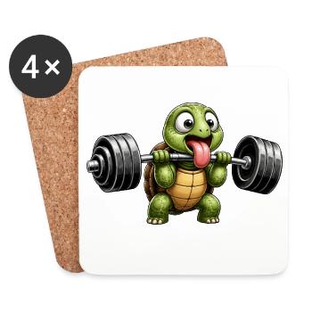 Turtle with Dumbbell Comic Bodybuilding - Coasters (set of 4) - white - Front
