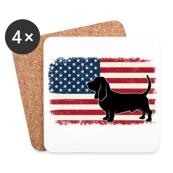Basset Hound US Flag - Patriotic Dog Mom Dad - Coasters (set of 4) - white - Front