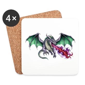 Krimson Flammen Werfender Smaragd Drachen - Untersetzer (4er-Set) - Weiß - Vorne