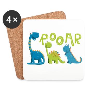 ROOAR Dino Species Motif I Drôle pour enfants - Dessous de verre (lot de 4) - blanc - Devant