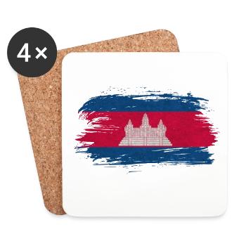 Drapeau du Cambodge vintage / Cadeau Angkor - Dessous de verre (lot de 4) - blanc - Devant