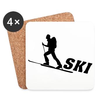 Ski, ski, skiing, après ski, freeski, winter - Dessous de verre (lot de 4) - blanc - Devant