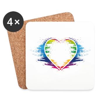Regenbogen Herz - Untersetzer (4er-Set) - Weiß - Vorne