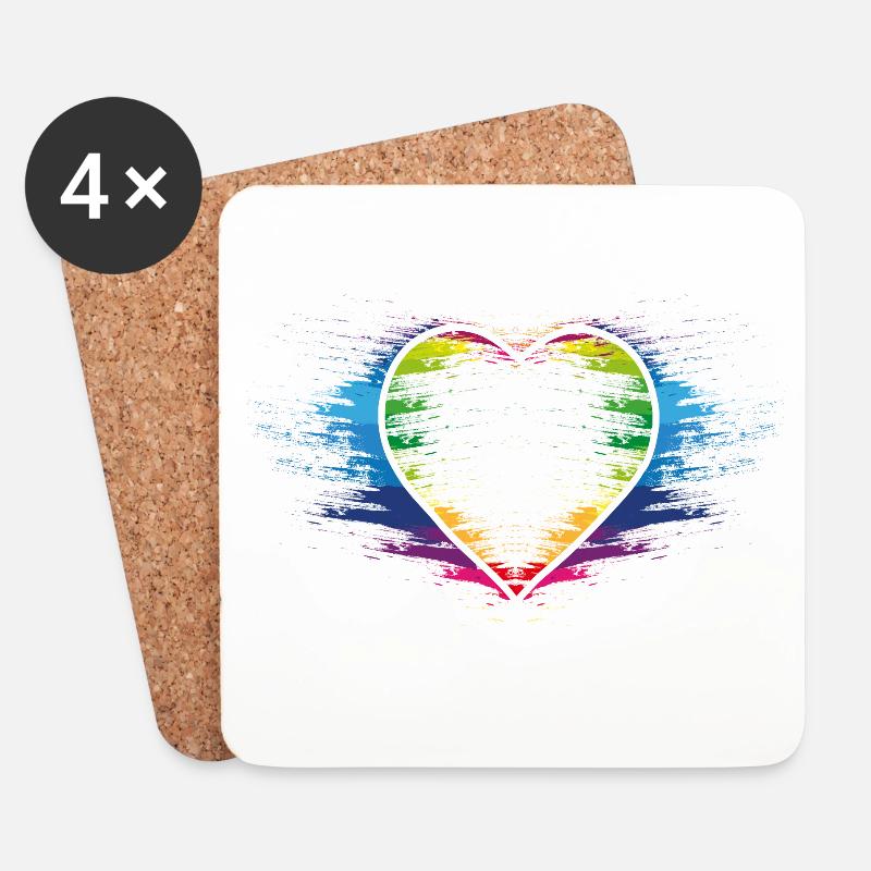 Regenbogen Herz - Untersetzer (4er-Set) - Weiß