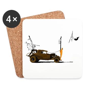 Vintage car and orange silhouette - Coasters (set of 4) - white - Front