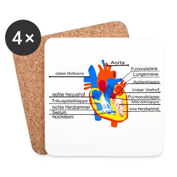 Anatomisches Herz, Cor, - Untersetzer (4er-Set) - Weiß - Vorne