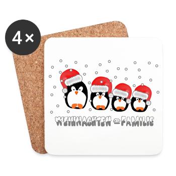 Weihnachten = Familie / X Mas / Pinguine / Schnee - Untersetzer (4er-Set) - Weiß - Vorne