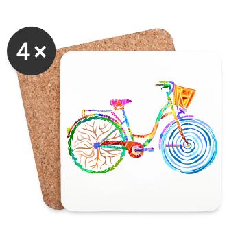 vélo coloré, vélo pour femme, colors bike, ladies bike - Dessous de verre (lot de 4) - blanc - Devant
