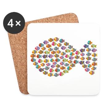 Gros poisson de beaucoup de petits poissons - Dessous de verre (lot de 4) - blanc - Devant