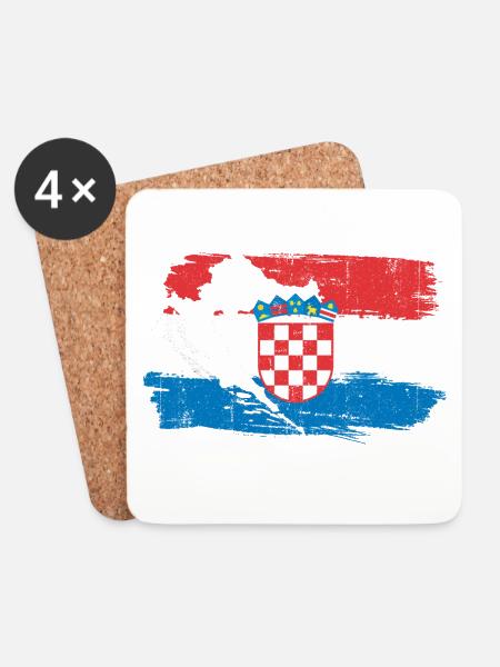 Croatian Crest Brush Flag - Coasters (set of 4) - white