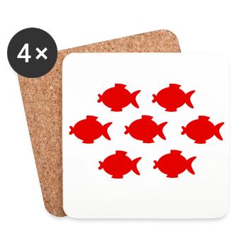 T-shirt poisson, T-shirt poisson, pêche au poisson - Dessous de verre (lot de 4) - blanc - Devant