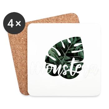 Monstera Fensterblatt Pflanzen Geschenk - Untersetzer (4er-Set) - Weiß - Vorne