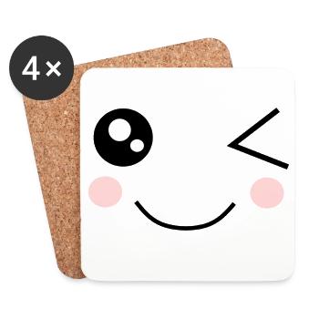 Kawaii Gesicht lustig - Untersetzer (4er-Set) - Weiß - Vorne