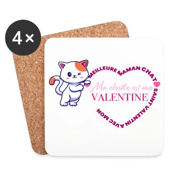 Chat Valentine Coeur Félin - Dessous de verre (lot de 4) - blanc - Devant