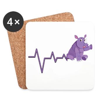 Purple Rhino Heartbeat Design - Coasters (set of 4) - white - Front