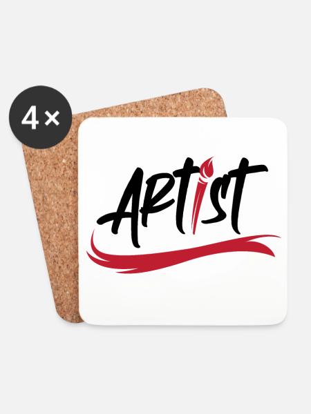 artist pinsel logo Kunst Symbol Pinselstrich icon - Untersetzer (4er-Set) - Weiß