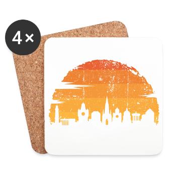 Golden Sunset Cityscape Silhouette - Coasters (set of 4) - white - Front