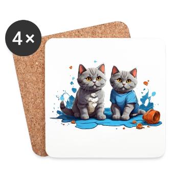 Cat Lovers in Blue Puddle - Coasters (set of 4) - white - Front