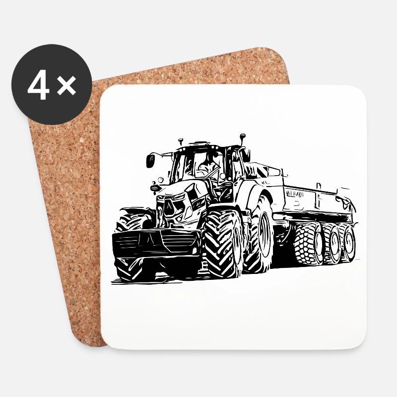 Traktor mit Anhänger - Untersetzer (4er-Set) - Weiß