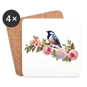 Vogel auf einem blühenden Ast im Frühling - Untersetzer (4er-Set) - Weiß - Vorne