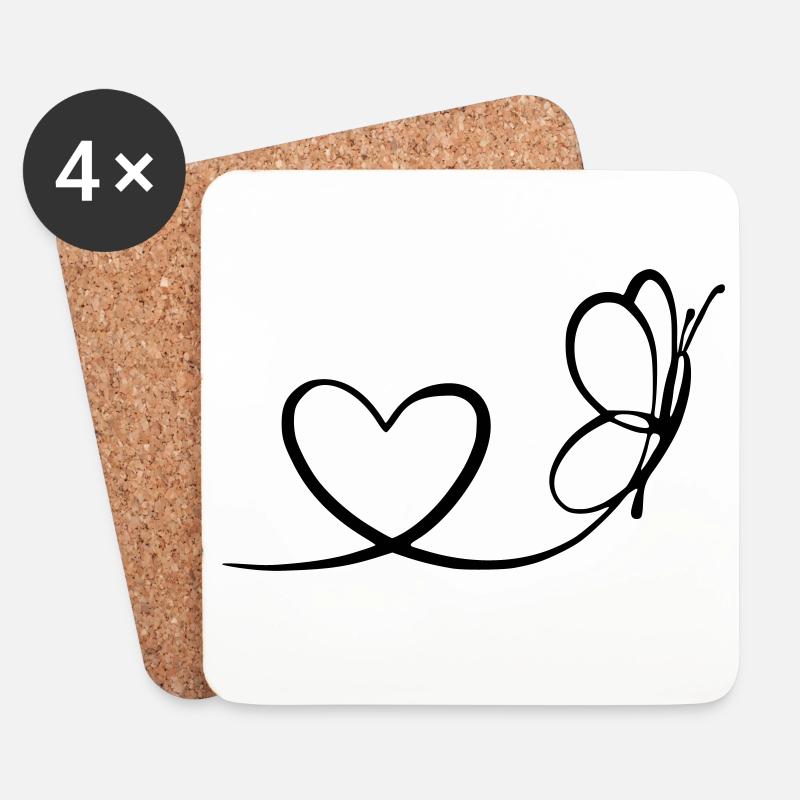 Schmetterling mit Herz - Untersetzer (4er-Set) - Weiß