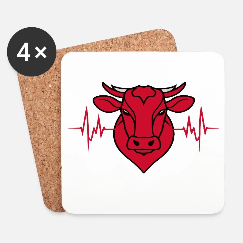 Roter Bullen Herzbeat Design - Untersetzer (4er-Set) - Weiß