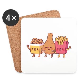 Cute Fried Food Onion Rings Fried Chicken Fries - Coasters (set of 4) - white - Front