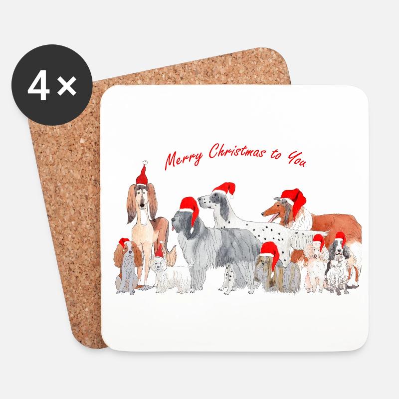 Weihnachtshunde - Weihnachtshunde 3 - Untersetzer (4er-Set) - Weiß