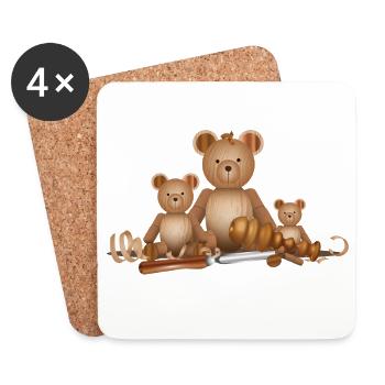 Wood-look bear family with lathe chisel - Coasters (set of 4) - white - Front