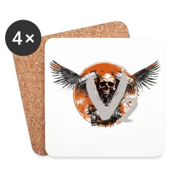 V2 Skull Motorbike Chopper Design Bobber - Coasters (set of 4) - white - Front