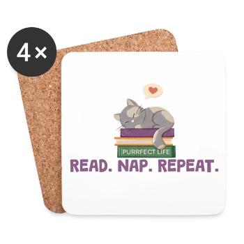 Reading and cats. Perfect life - Coasters (set of 4) - white - Front