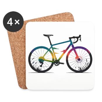 Gravel Bike & Natur Line Art T-Shirt - Untersetzer (4er-Set) - Weiß - Vorne