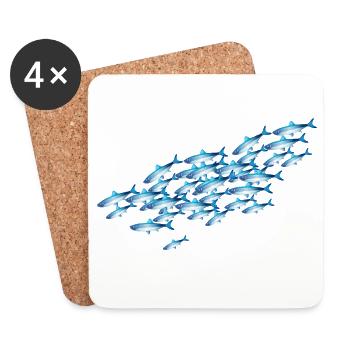 Glowing blue school of fish in the water - Coasters (set of 4) - white - Front