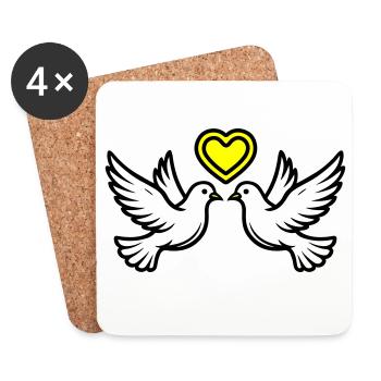 Mariage Colombe Couple Couple Coeur - Dessous de verre (lot de 4) - blanc - Devant