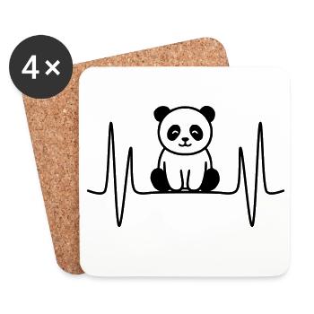 Panda Herzschlag Linienmotiv - Untersetzer (4er-Set) - Weiß - Vorne