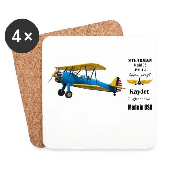 Blue Vintage Machine Yellow Details - Coasters (set of 4) - white - Front