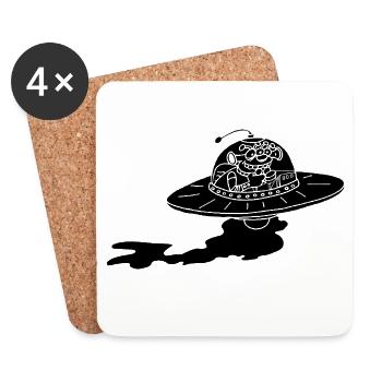 Alien Spaceship (Black) - Coasters (set of 4) - white - Front