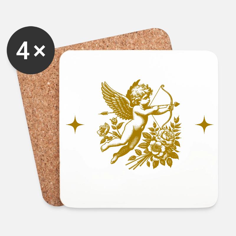 Goldener Amor und Blumen - Untersetzer (4er-Set) - Weiß