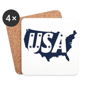 Carte des États-Unis avec étoiles - Dessous de verre (lot de 4) - blanc - Devant