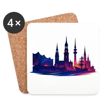 Silhouette de la ville de Hambourg Cadeau noble galactique - Dessous de verre (lot de 4) - blanc - Devant