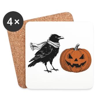 Corbeau avec citrouille d’Halloween - Dessous de verre (lot de 4) - blanc - Devant