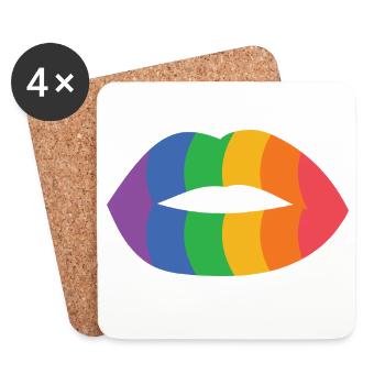 Regenbogenlippen Kunstprint - Untersetzer (4er-Set) - Weiß - Vorne