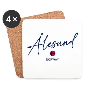 Alesund - Lettrage du drapeau de la Norvège - Norge - Norwegen - Dessous de verre (lot de 4) - blanc - Devant