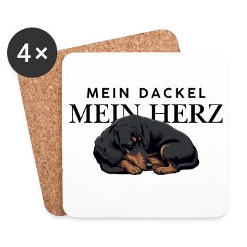 Mein_Dackel_Mein_Herz_schwarzbraun - Untersetzer (4er-Set) - Weiß - Vorne