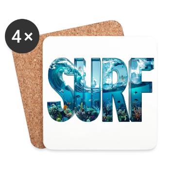 SURF – 3D Wasserbuchstaben mit Surfern & Fischen - Untersetzer (4er-Set) - Weiß - Vorne