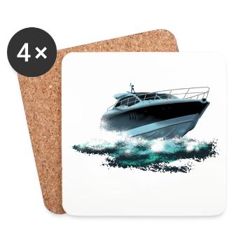 Yacht turquoise dans un jeu d’aquarelle - Dessous de verre (lot de 4) - blanc - Devant