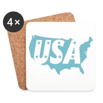 Carte bleue des États-Unis avec étoiles - Dessous de verre (lot de 4) - blanc - Devant