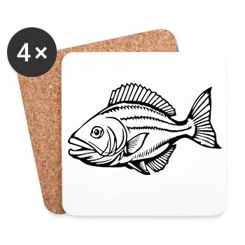 T-shirt de poisson personnalisé pour cadeau de pêcheur - Dessous de verre (lot de 4) - blanc - Devant