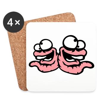 Worms Laughing Duo Crazy Spliking Silly Team - Dessous de verre (lot de 4) - blanc - Devant