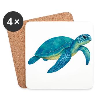 Blue Sea Turtle Watercolor - Coasters (set of 4) - white - Front